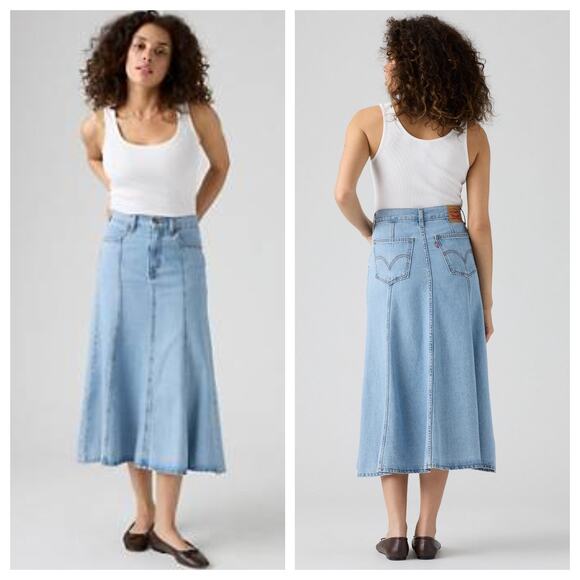 Levi's Fit and Flare Denim Midi Skirt 34 Blue Jean High Rise Capsule Wardrobe - Picture 1 of 10